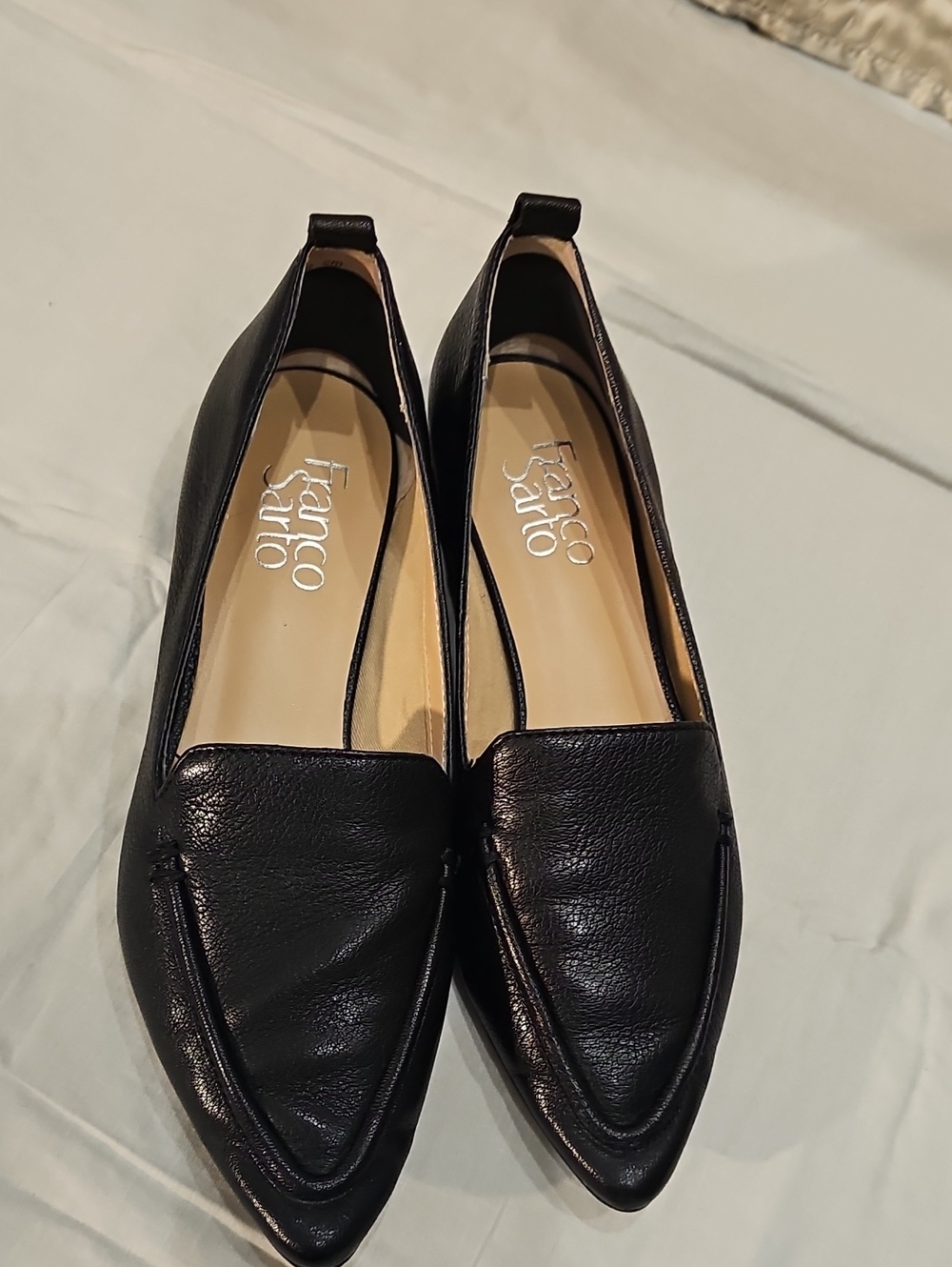 Franco Sarto Black Pointed Leather Loafers